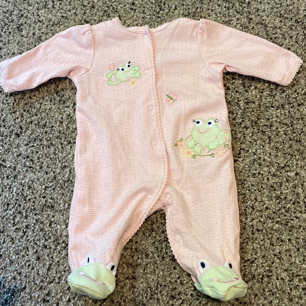 Little me newborn pink frog footie onesie